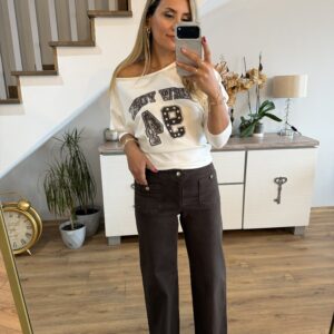 KAHVE ÖN CEPLİ BOL PAÇA PANTOLON - Görsel 4