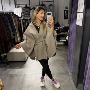 AÇIK KAHVE ÖNÜ BAĞLAMALI PANÇO - Görsel 4