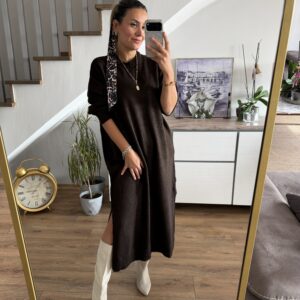 KAHVE TRİKO ELBİSE - Görsel 5