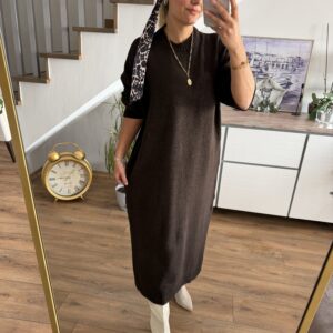 KAHVE TRİKO ELBİSE - Görsel 2