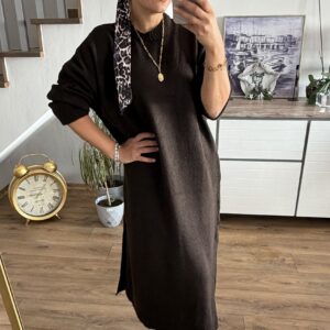 KAHVE TRİKO ELBİSE - Görsel 3